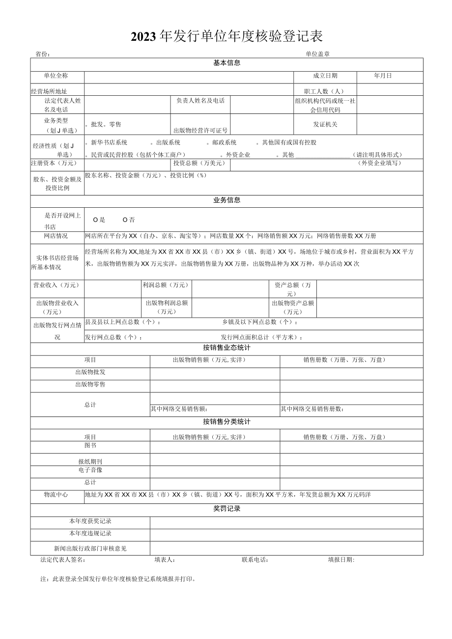 2023年发行单位年度核验登记表、工作总结规范.docx_第1页