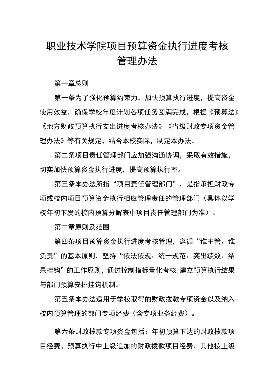 职业技术学院项目预算资金执行进度考核管理办法.docx_第1页