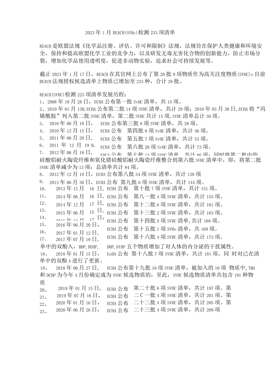 2023年1月REACH(SVHC)检测233项清单.docx_第1页