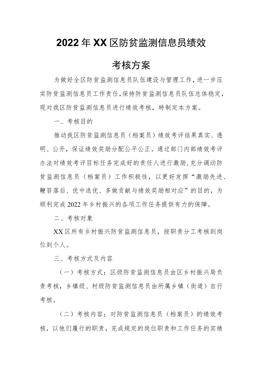 2022年XX区防贫监测信息员绩效考核方案.docx_第1页