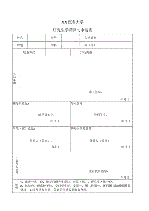 XX医科大学研究生学籍异动申请表.docx