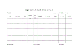 XX学院期末考试试题使用情况登记表.docx