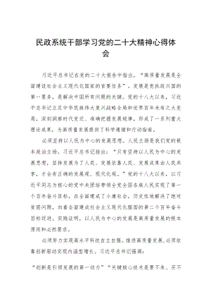 2023年民政干部深入学习贯彻党的二十大精神心得体会九篇.docx