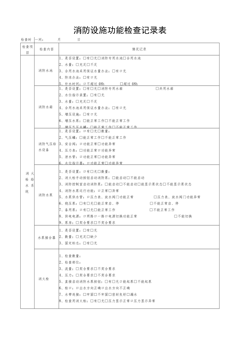 消防设备设施日常检查表格.docx_第1页