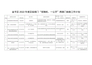 金平区2022年度区级部门“双随机、一公开”跨部门抽查工作计划.docx