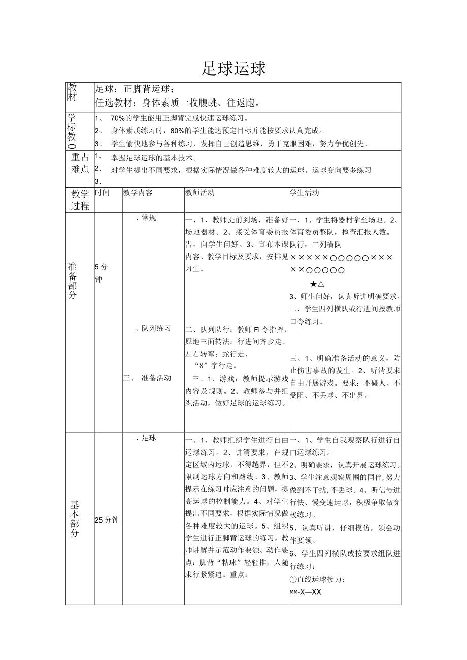 足球 正脚背运球 教学设计.docx_第1页