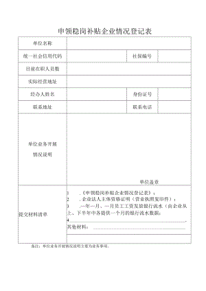 申领稳岗补贴企业情况登记表.docx