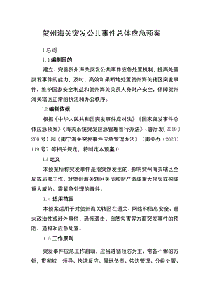 贺州海关突发公共事件总体应急预案.docx