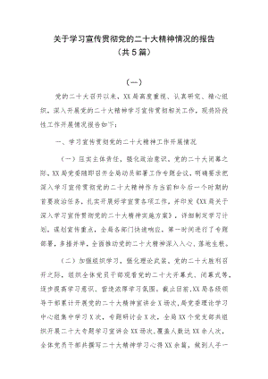 关于学习宣传贯彻党的二十大精神情况的报告5篇.docx