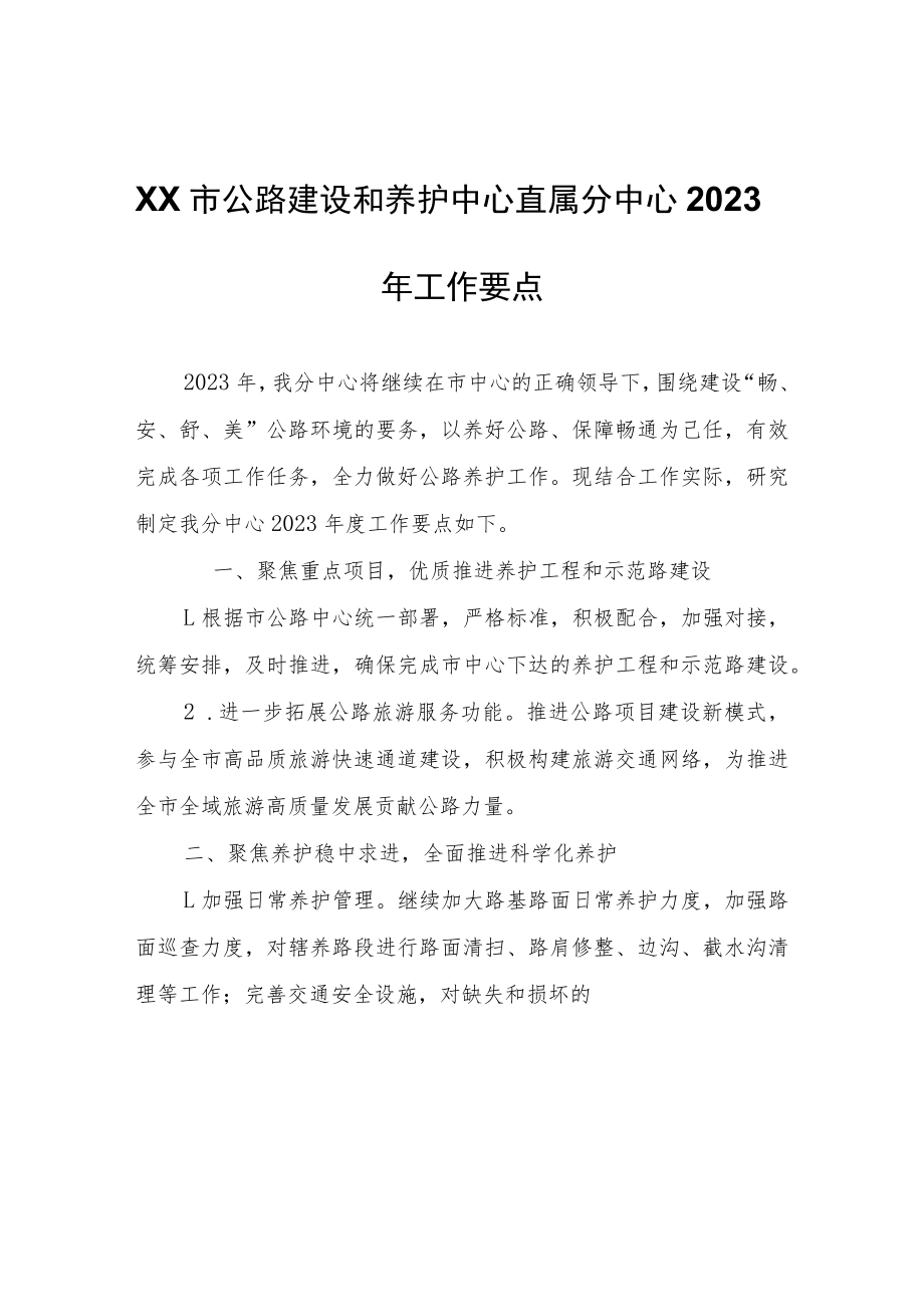 XX市公路建设和养护中心直属分中心2023年工作要点.docx_第1页