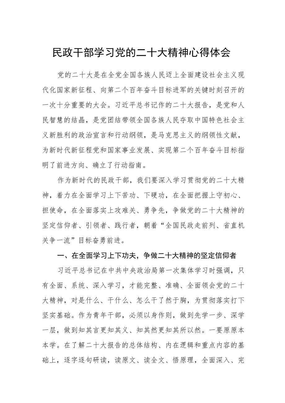 民政干部学习党的二十大精神心得体会范文【通用三篇】.docx_第1页