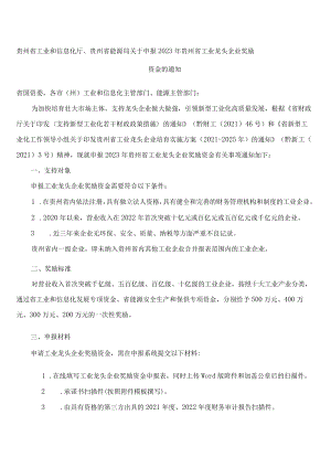 贵州省工业和信息化厅、贵州省能源局关于申报2023年贵州省工业龙头企业奖励资金的通知.docx