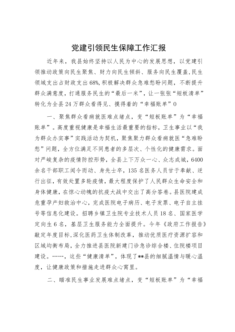 党建引领民生保障工作汇报.docx_第1页