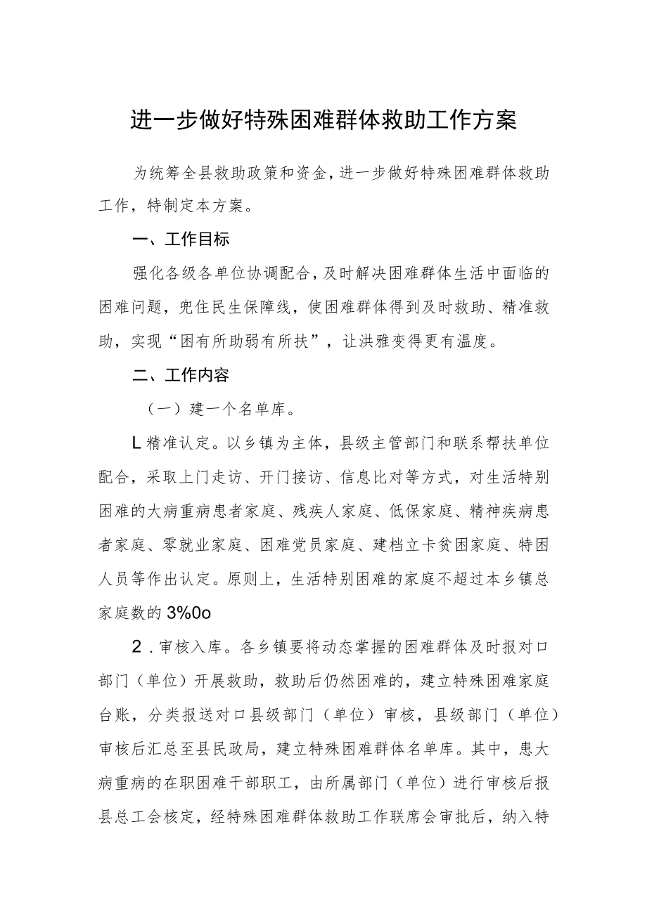 进一步做好特殊困难群体救助工作方案.docx_第1页