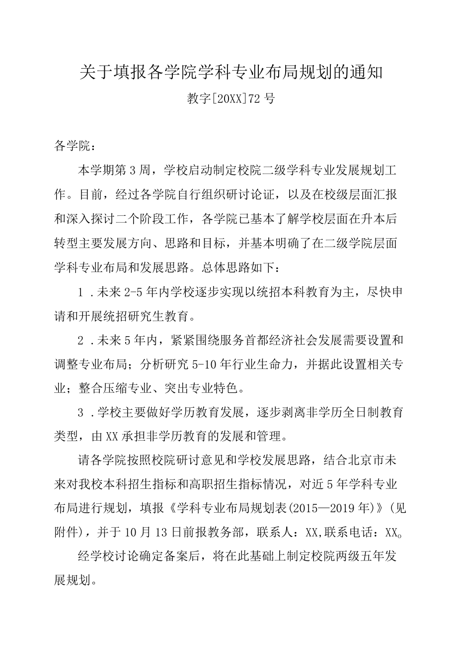 关于填报各学院学科专业布局规划的通知.docx_第1页