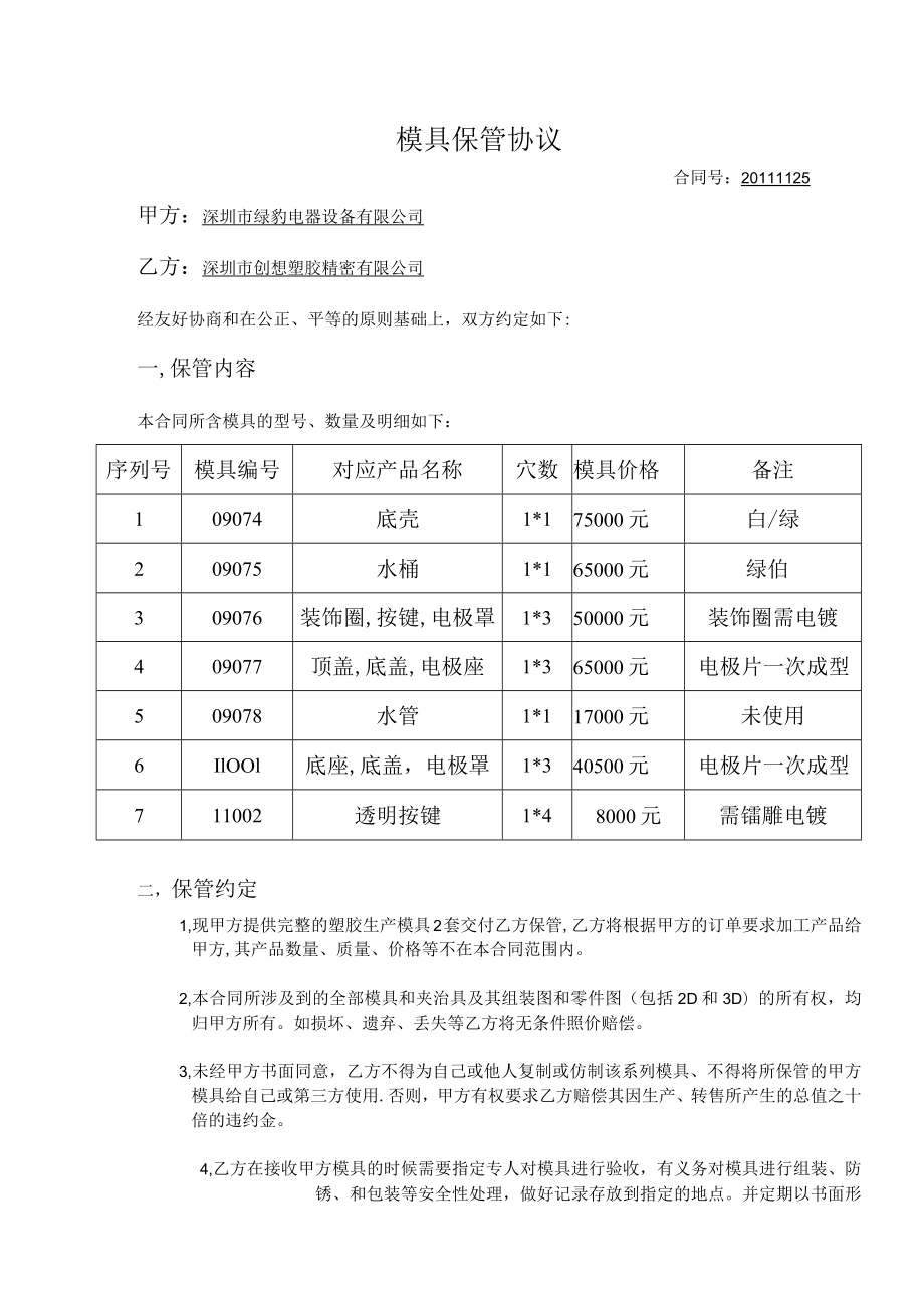 模具保管协议书.docx_第1页