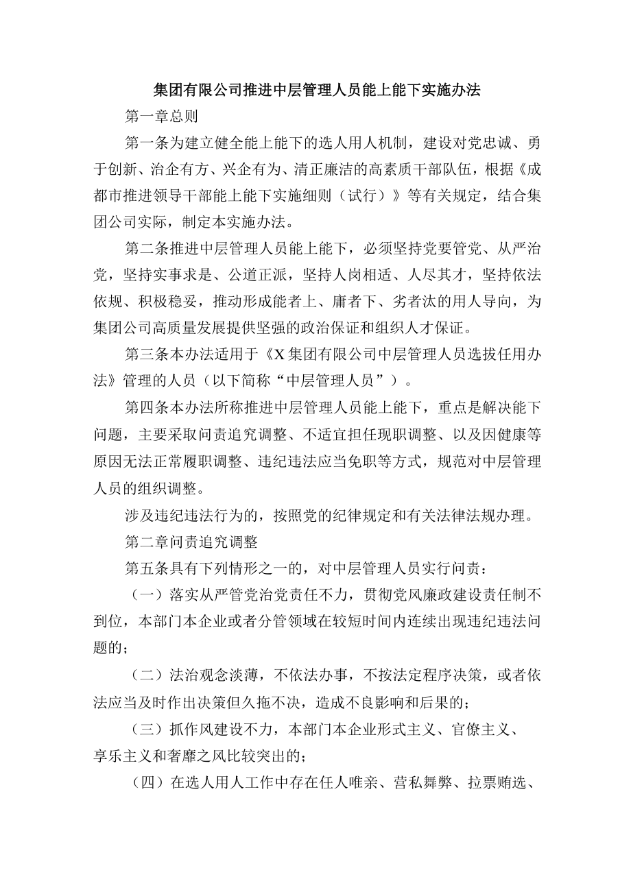 集团有限公司推进中层管理人员能上能下实施办法.docx_第1页