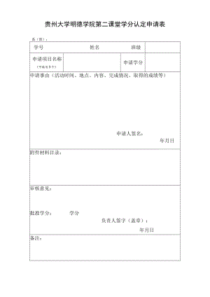 贵州大学明德学院第二课堂学分认定申请表.docx