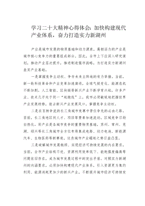 学习二十大精神心得体会：加快构建现代产业体系奋力打造实力新湖州.docx