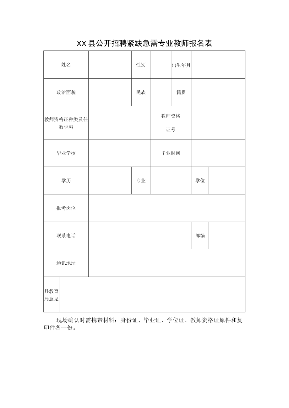 XX县公开招聘紧缺急需专业教师报名表.docx_第1页