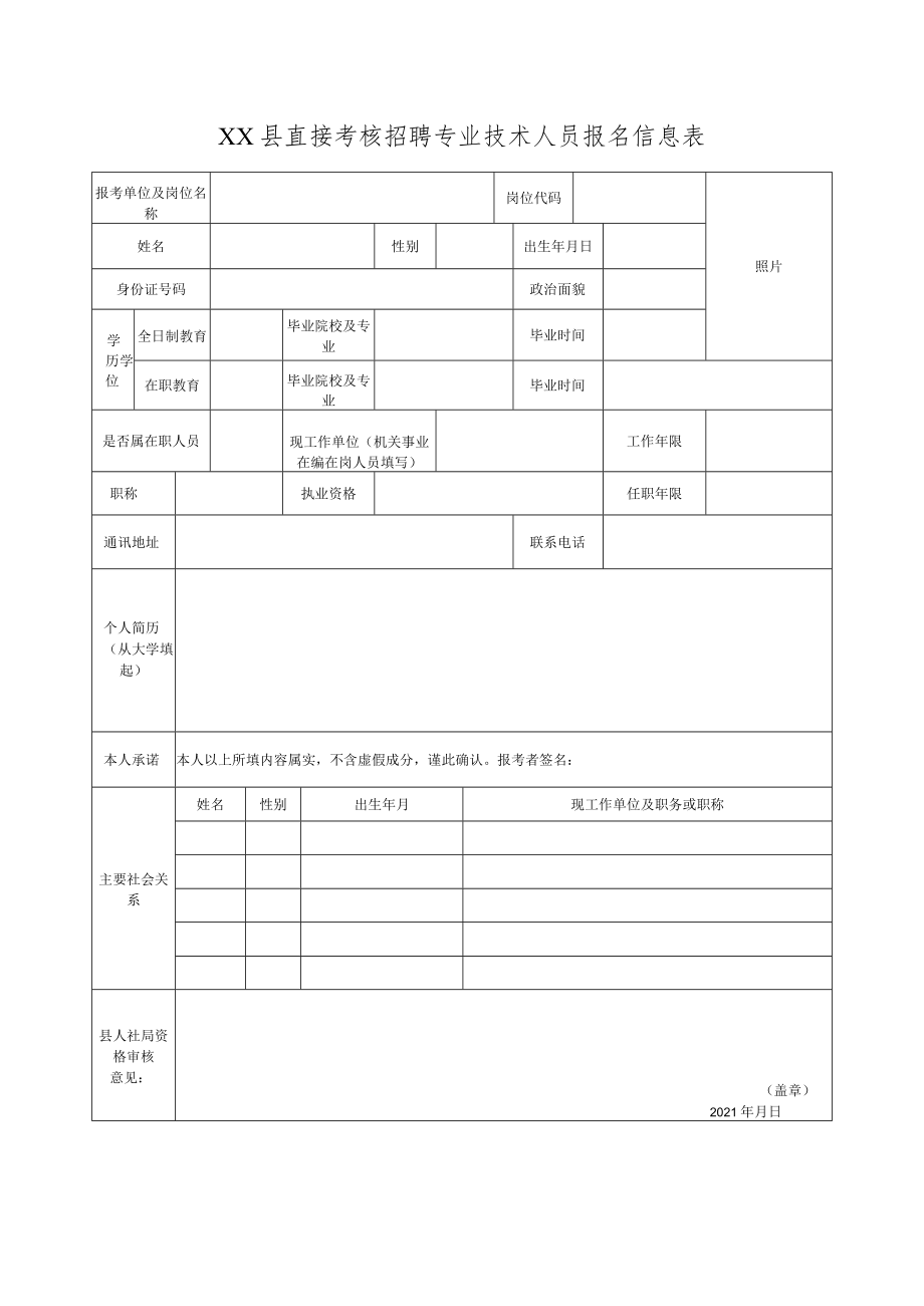 XX县直接考核招聘专业技术人员报名信息表.docx_第1页