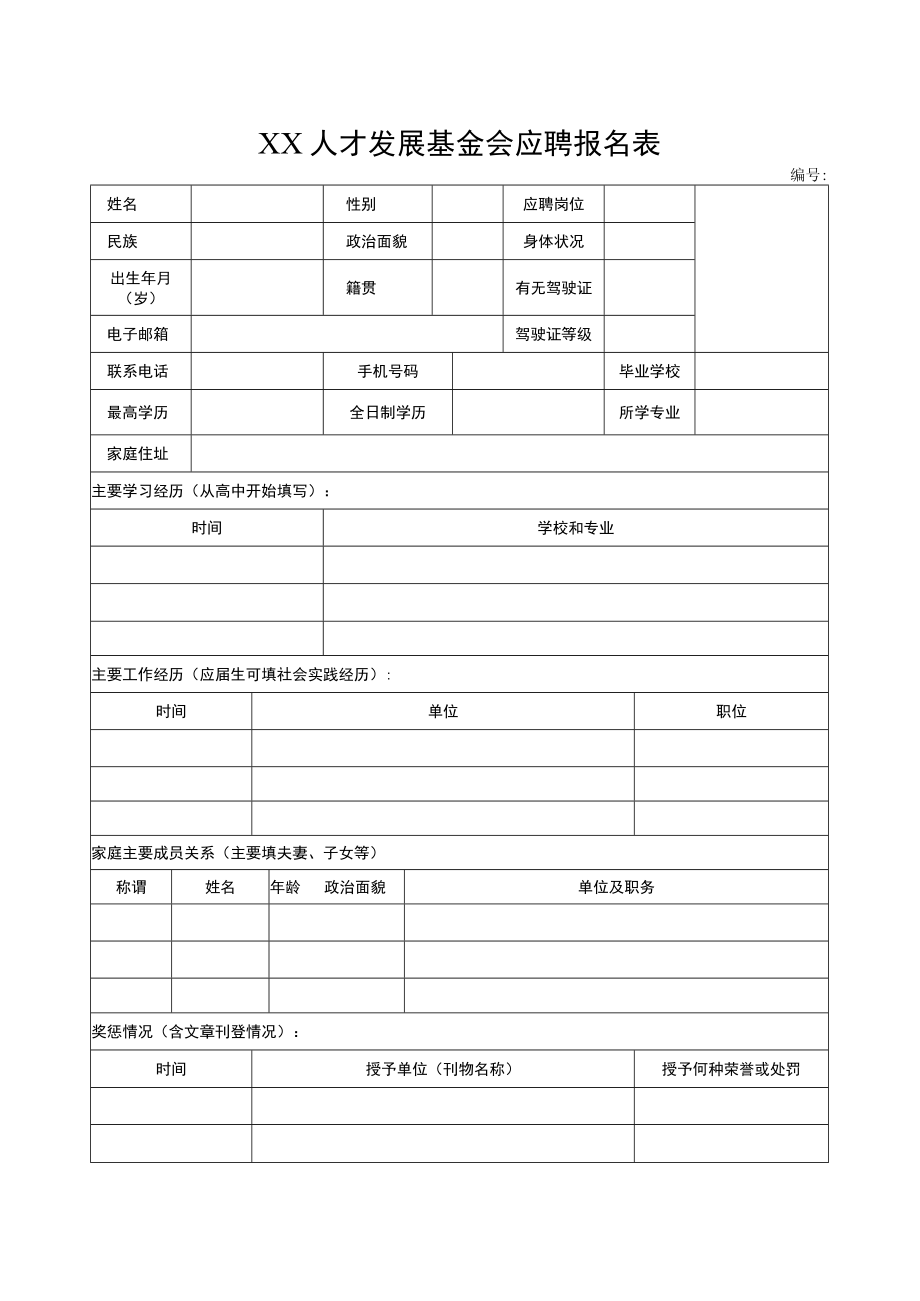 XX人才发展基金会应聘报名表.docx_第1页