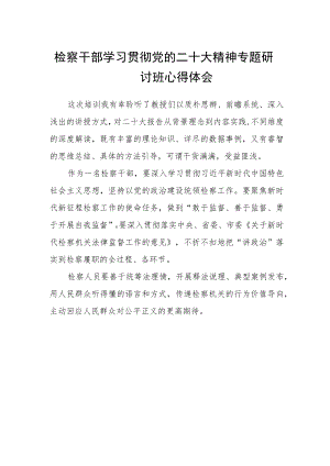 检察干部学习贯彻党的二十大精神专题研讨班心得体会.docx