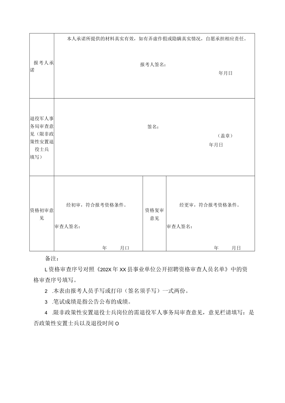 XX县事业单位202X年公开招聘面试资格审查表.docx_第3页