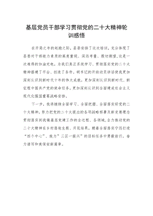 基层党员干部学习贯彻党的二十大精神轮训感悟.docx