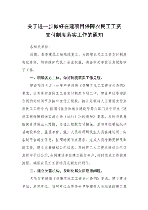 关于进一步做好在建项目保障农民工工资支付制度落实工作的通知.docx