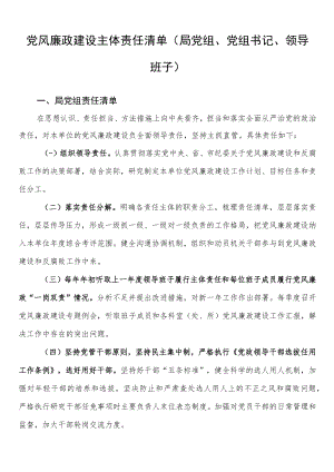 党风廉政建设主体责任清单（局党组、党组书记、领导班子）.docx