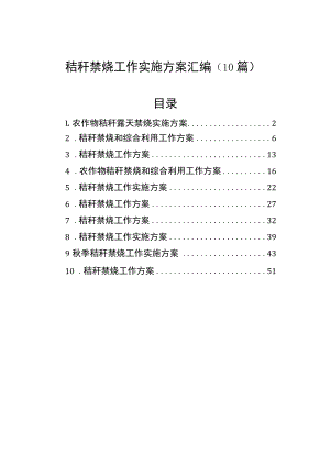 秸秆禁烧工作实施方案汇编（10篇）.docx