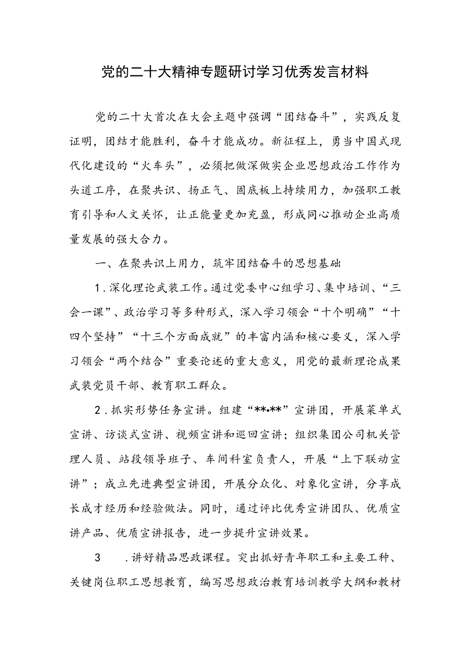 党的二十大精神专题研讨学习优秀发言材料.docx_第1页