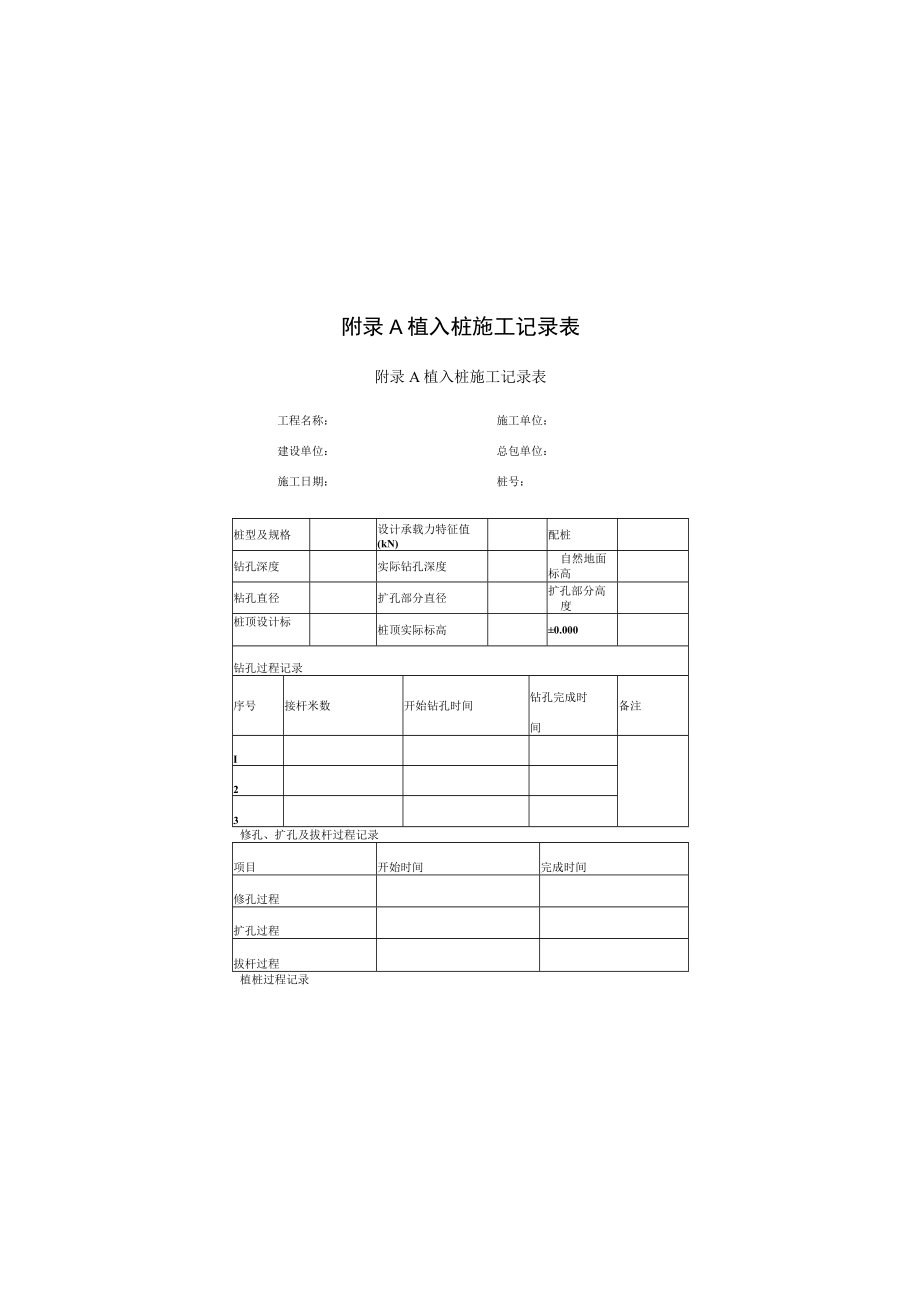 长螺旋压灌水泥土静压桩植入桩施工记录表、设备选型表、施工记录表、静载试验.docx_第1页