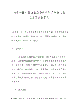 关于加强市管企业混合所有制改革全过程 监督的实施意见.docx