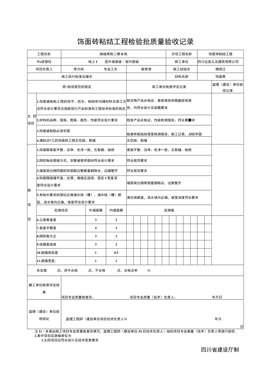 SG-T092饰面砖粘结工程检验批质量验收记录.docx_第1页