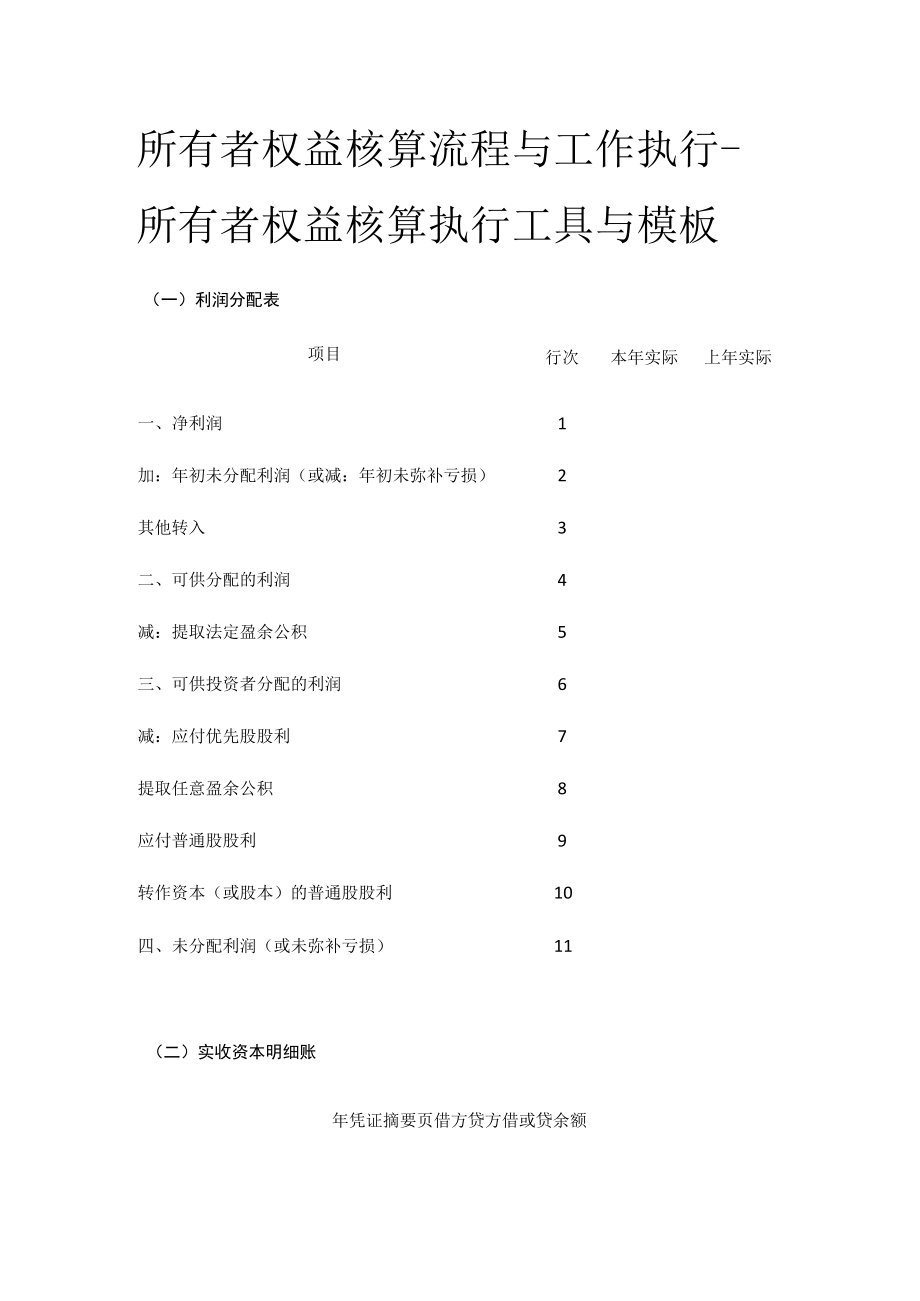 [优]所有者权益核算流程与工作执行-所有者权益核算执行工具与模板.docx_第1页