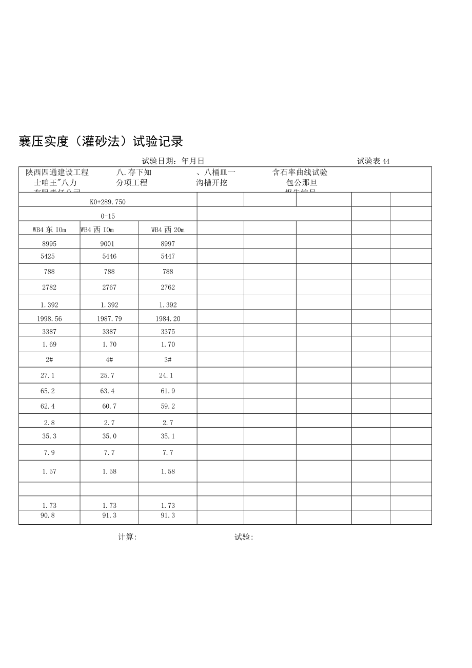 WB4预埋 灌砂法试验记录.docx_第1页