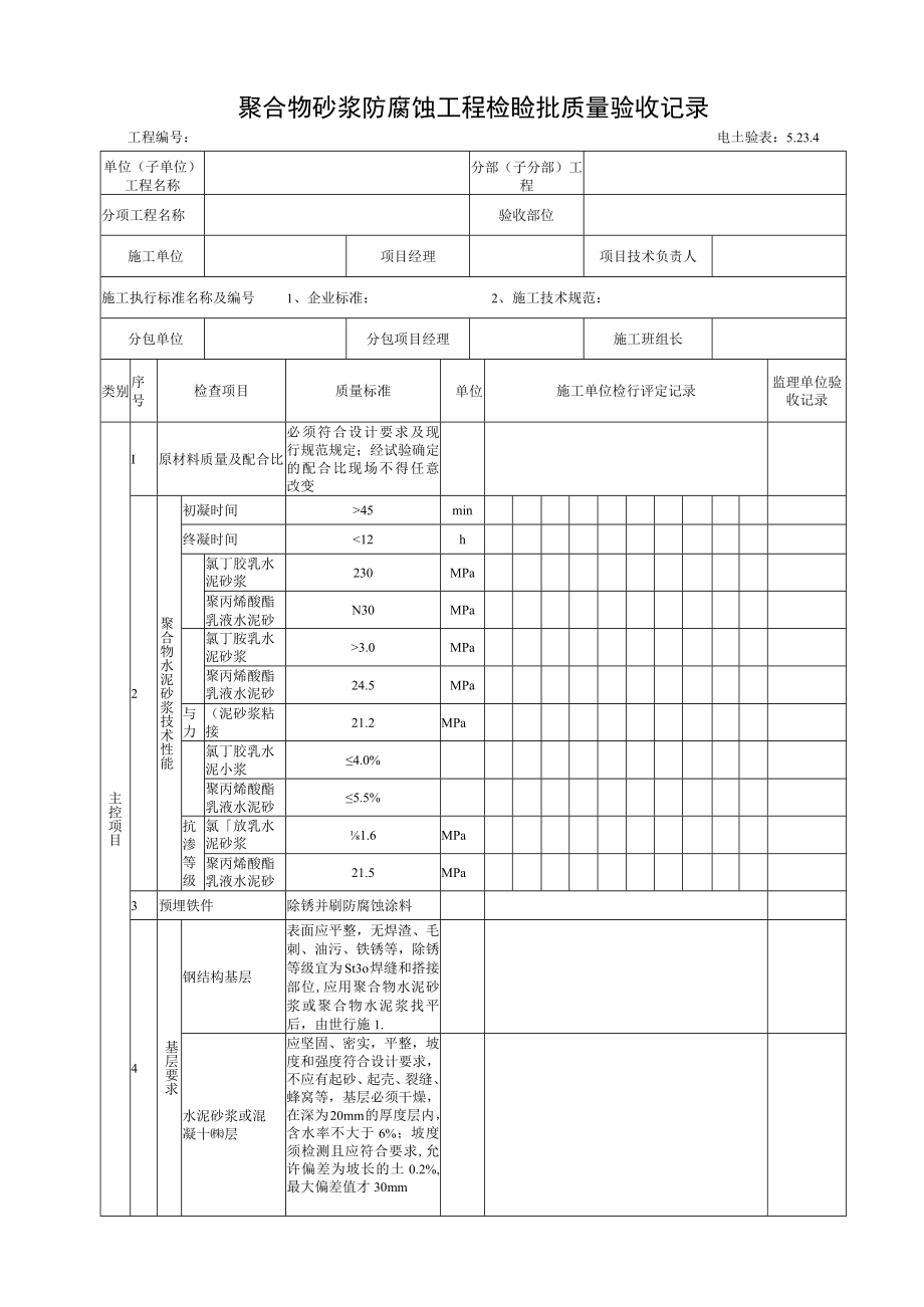 5.23.4聚合物水泥砂浆防腐蚀工程检验批质量验收记录.docx_第1页