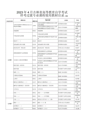 2023年4月吉林省高等教育自学考试停考过渡专业课程使用教材目录.docx