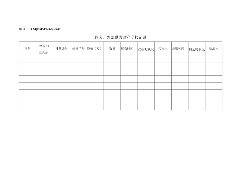 L3.2-QHSE-P049-OC-R001 顾客、外部供方财产交接记录.docx_第1页