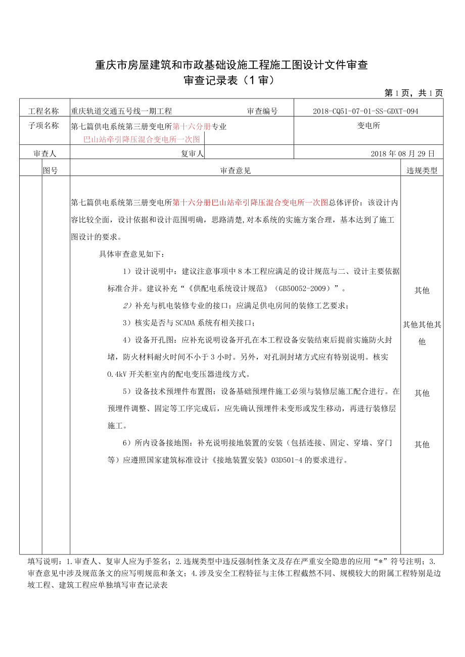 20180829-2018-CQ5I-07-01-SS-GDXT-094第七篇 供电系统 第三册变电所第十六分册巴山站牵引降压混合变电所（一次图）.docx_第1页