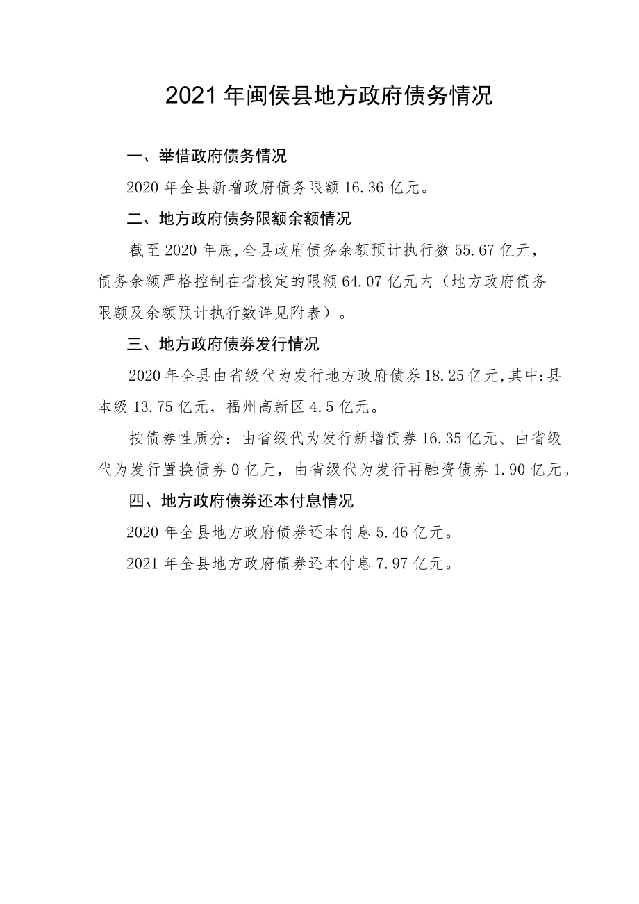 2019年闽侯县地方政府债务情况.docx_第1页