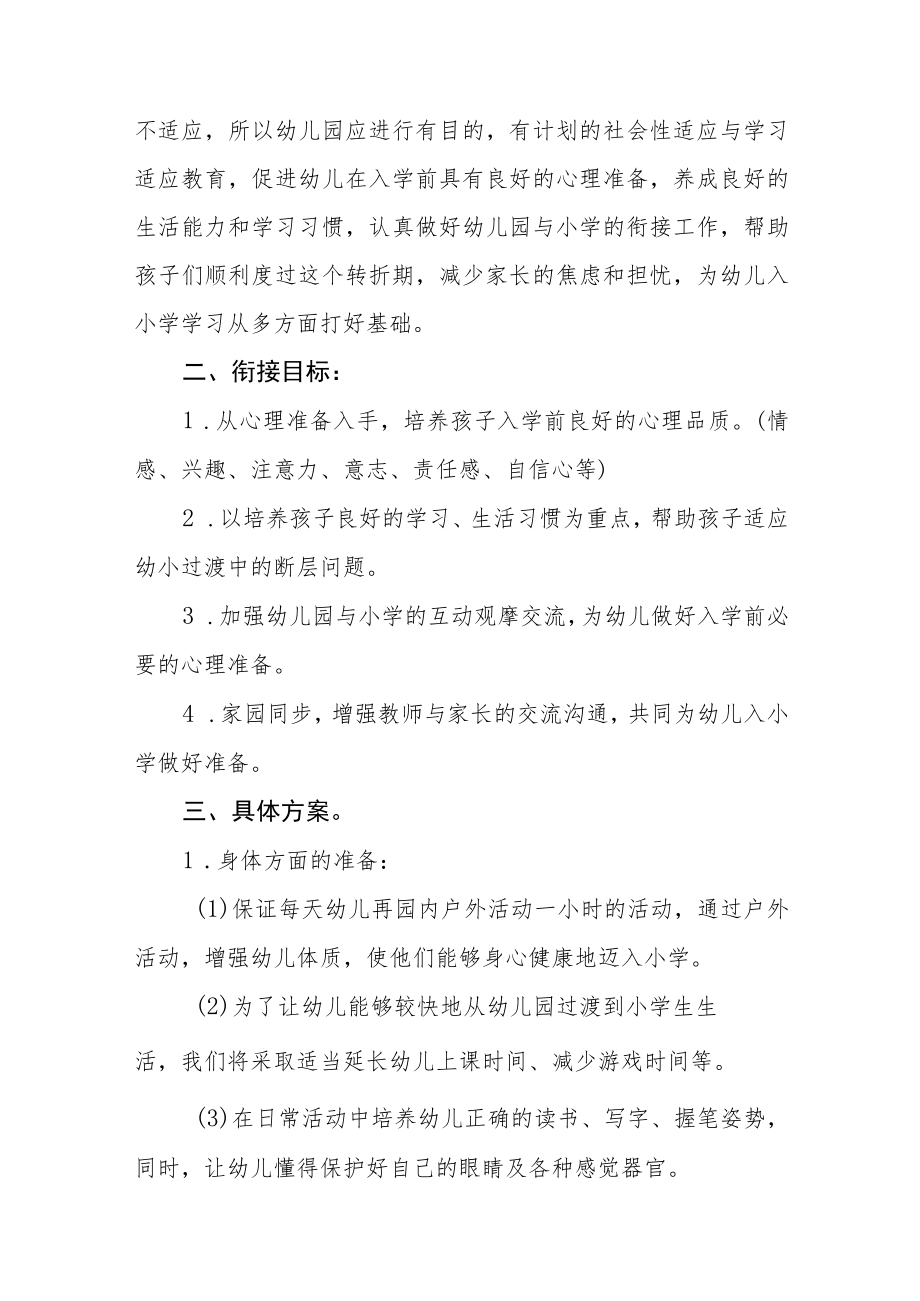 2023学前教育宣传月“幼小衔接我们在行动”主题实施方案七篇.docx_第2页