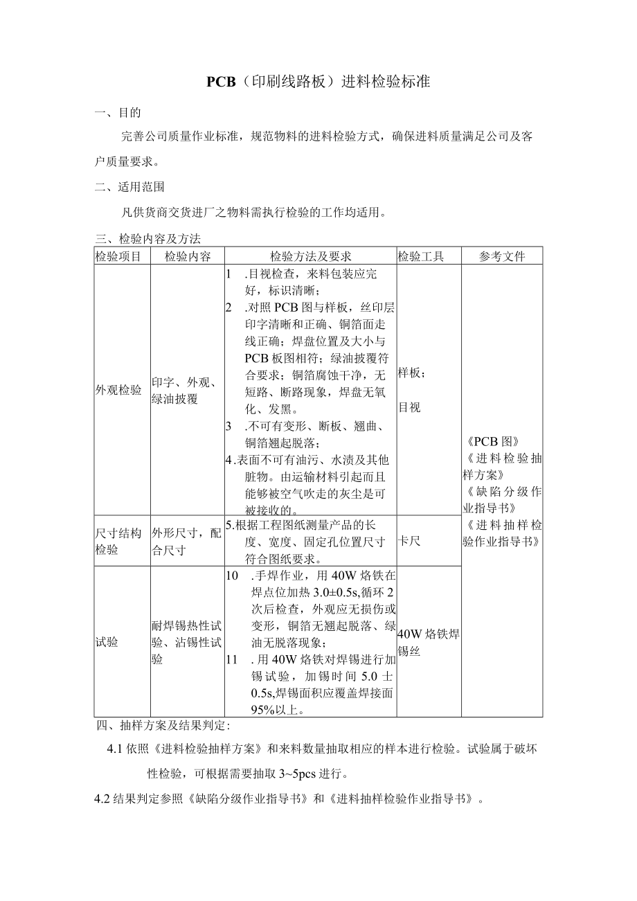 PCB（印刷线路板）进料检验标准.docx_第1页