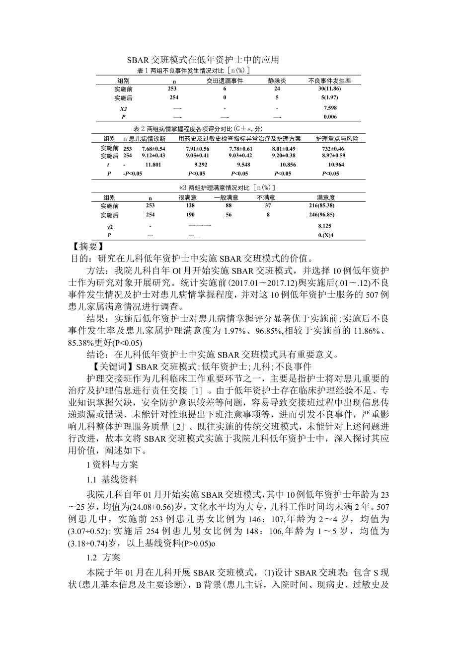 SBAR交班模式在低年资护士与重症监护病房护理交接班中的应用.docx_第1页