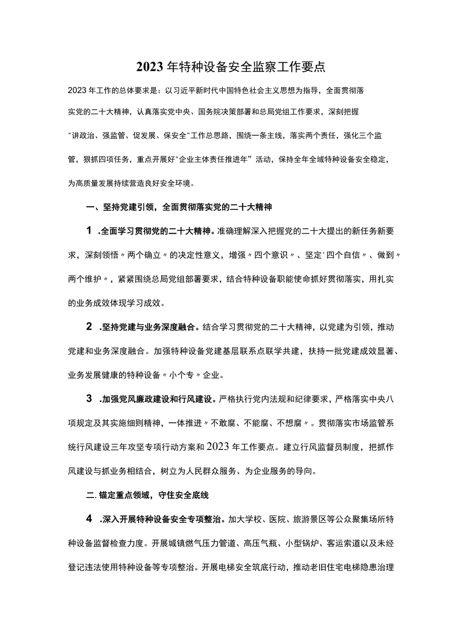 2023年特种设备安全监察工作要点.docx_第1页