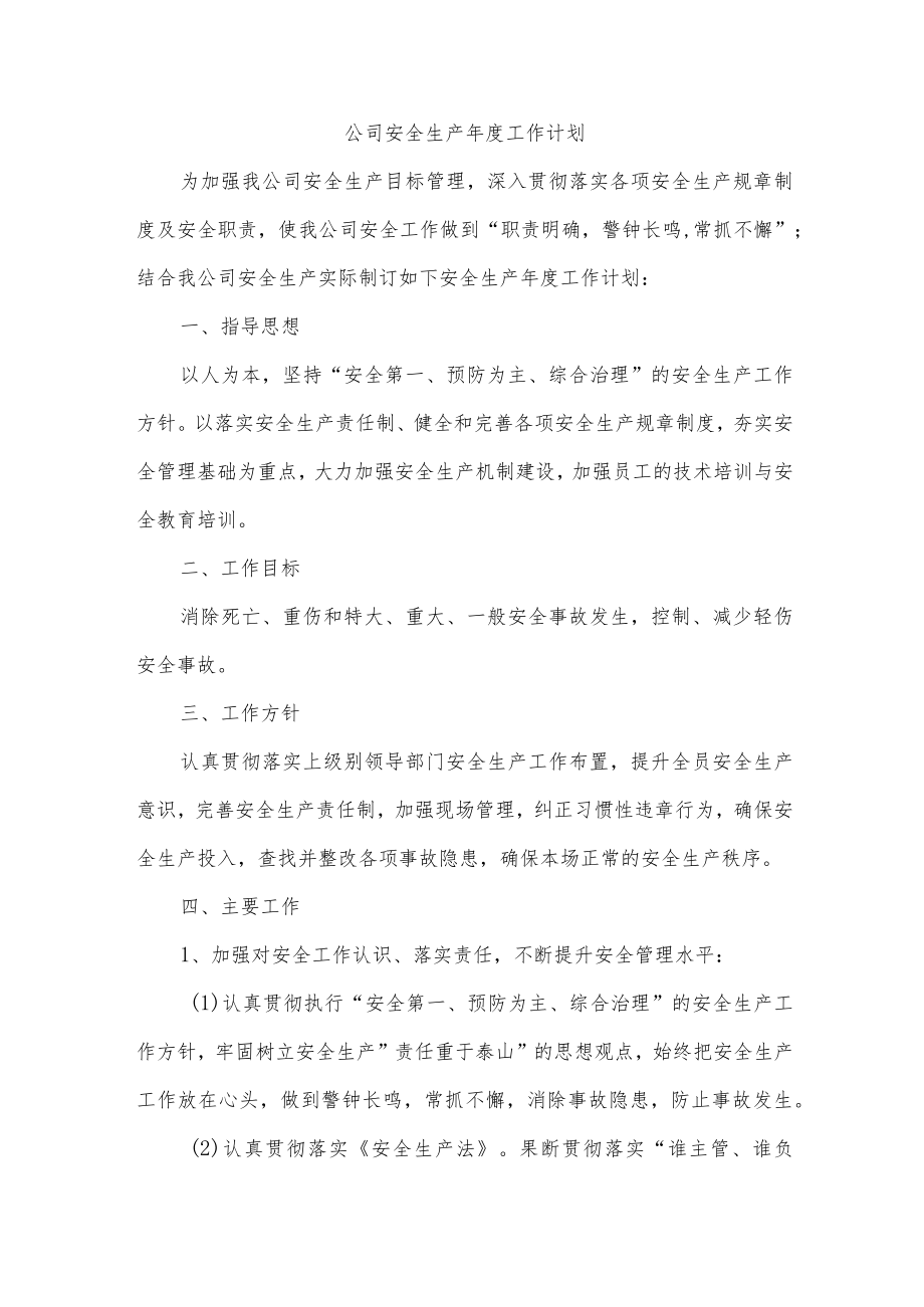 公司安全生产年度工作计划.docx_第1页