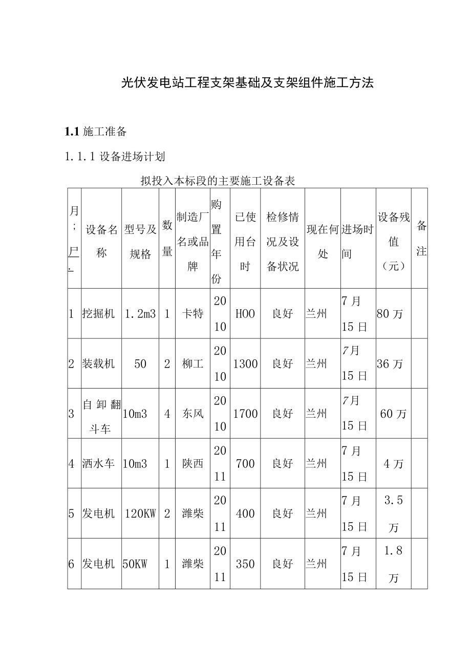 光伏发电站工程支架基础及支架组件施工方法.docx_第1页