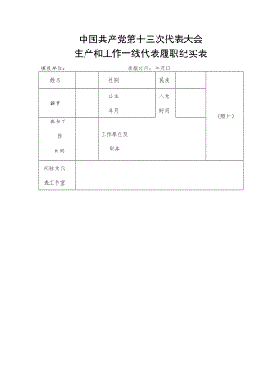 中国共产党第十三次代表大会生产和工作一线代表履职纪实表.docx